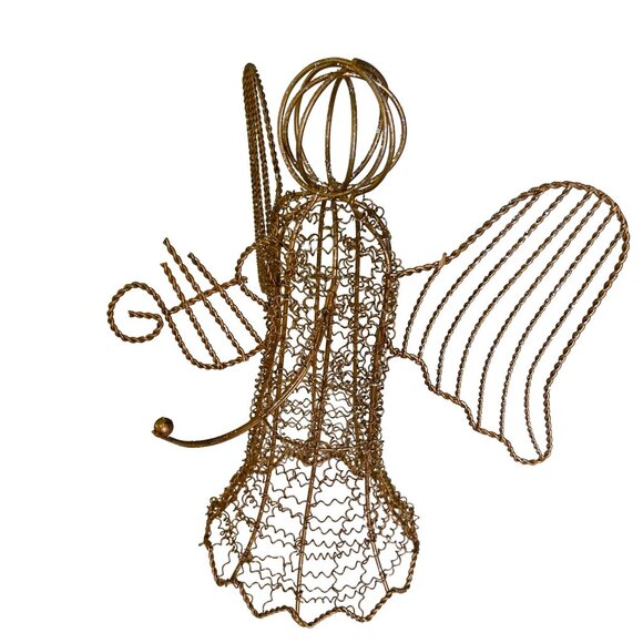 Christmas Angel Sculpture Gold Wire Figurine Holiday Decor Abstract Art 12" x 9" - Picture 3 of 8